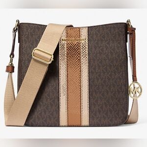 Michael kors Jet Set Travel Small Signature Logo and Metallic Messenger Bag NWT